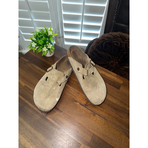 Birkenstock Shoes - Birkenstock Boston Suede Clogs Taupe Tan Buckle Slip On Shoes Mens 7 Womens 9 40